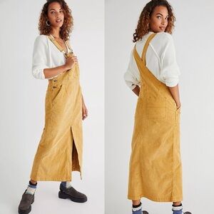 NWT Free People Holly Cord Corduroy Skirtall Pinafore Midi Overall Dress